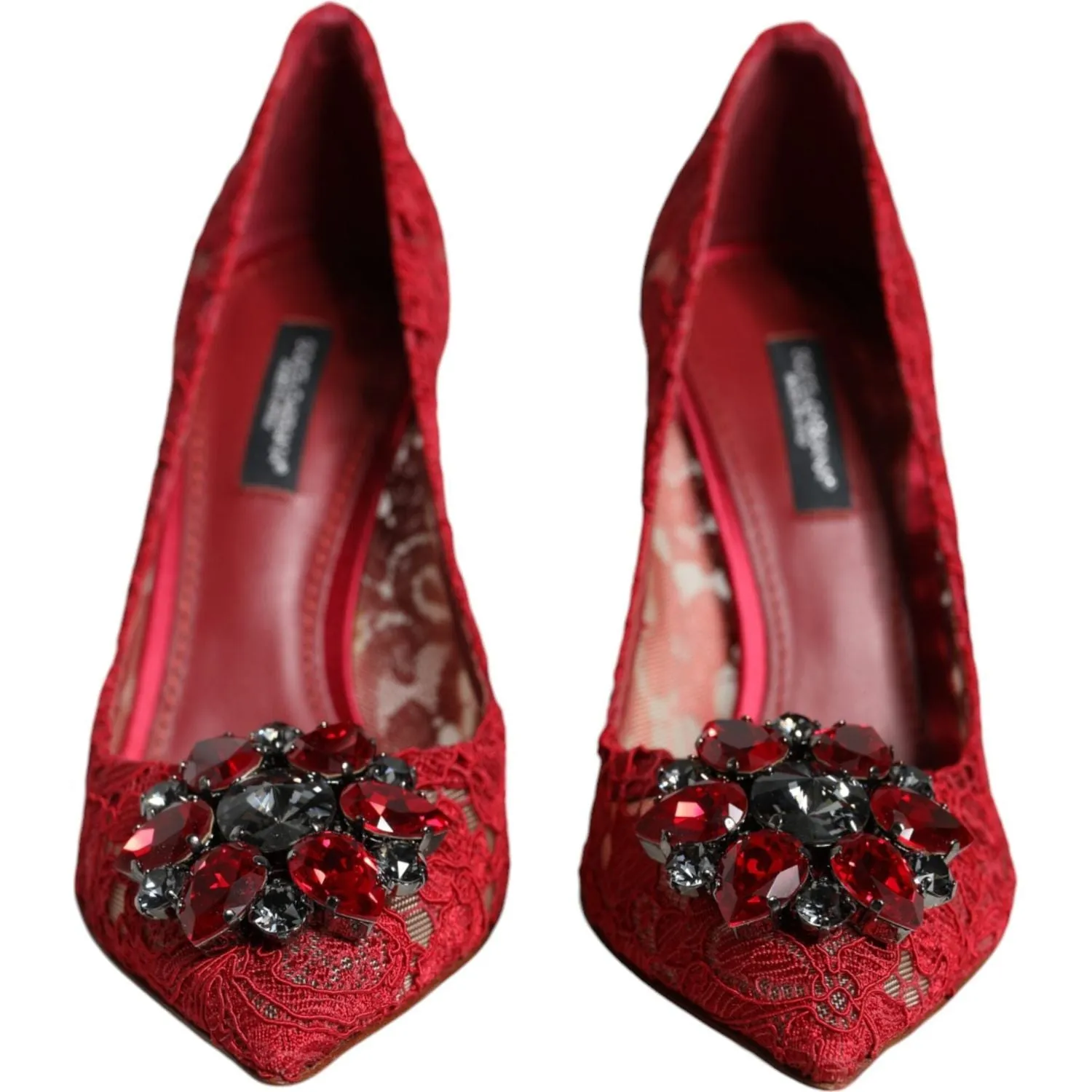 Dolce & Gabbana Red Taormina Lace Crystal Heels Pumps Shoes