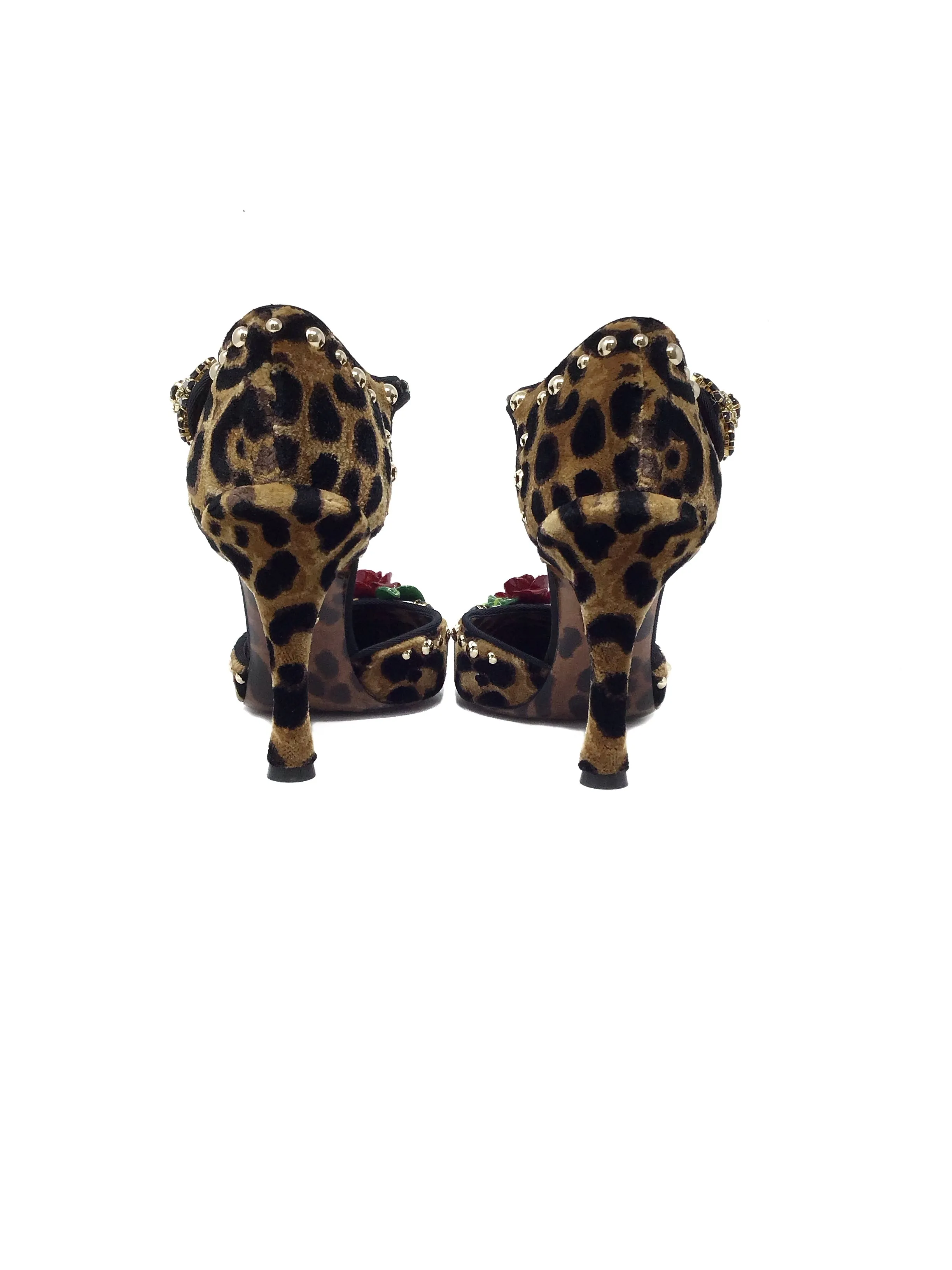 Dolce & Gabbana Size 37 WB! Velvet Embellished Leopard Print Pumps