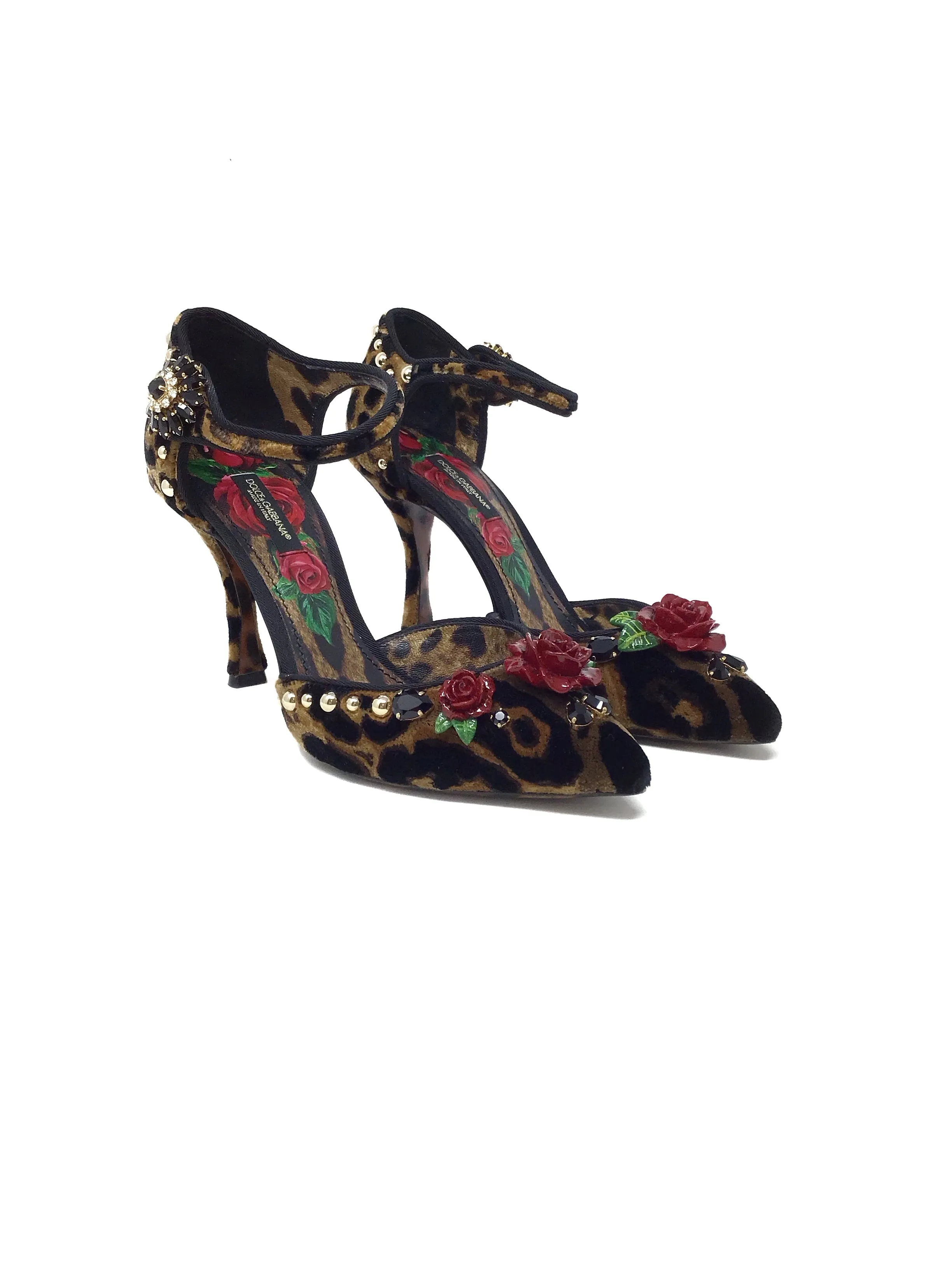 Dolce & Gabbana Size 37 WB! Velvet Embellished Leopard Print Pumps