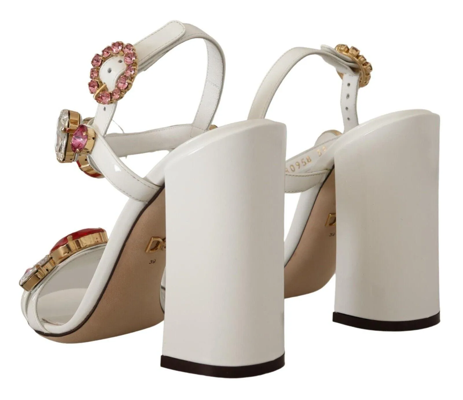 Dolce & Gabbana White Leather Crystal Keira Heels Sandals Shoes