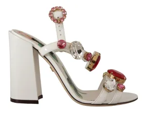 Dolce & Gabbana White Leather Crystal Keira Heels Sandals Shoes