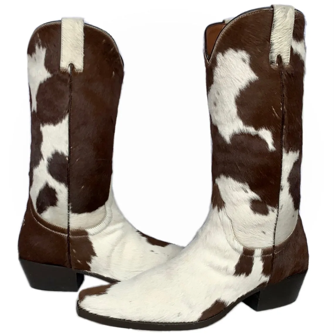 DONALD J. PLINER Western Couture Collection Italian Hair On Cowhide Pony Brown White Leather Cowboy Western Boots