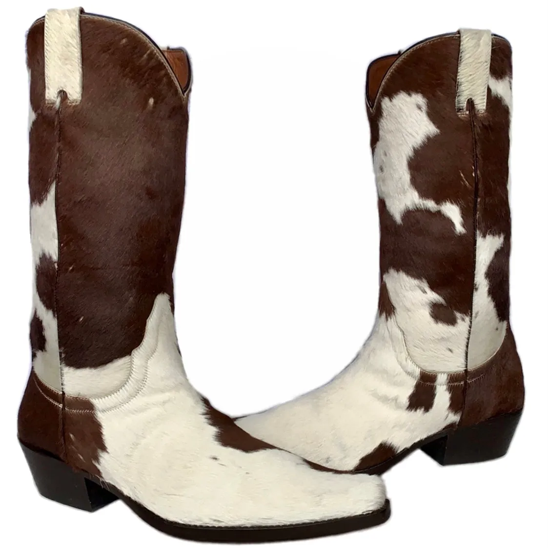 DONALD J. PLINER Western Couture Collection Italian Hair On Cowhide Pony Brown White Leather Cowboy Western Boots