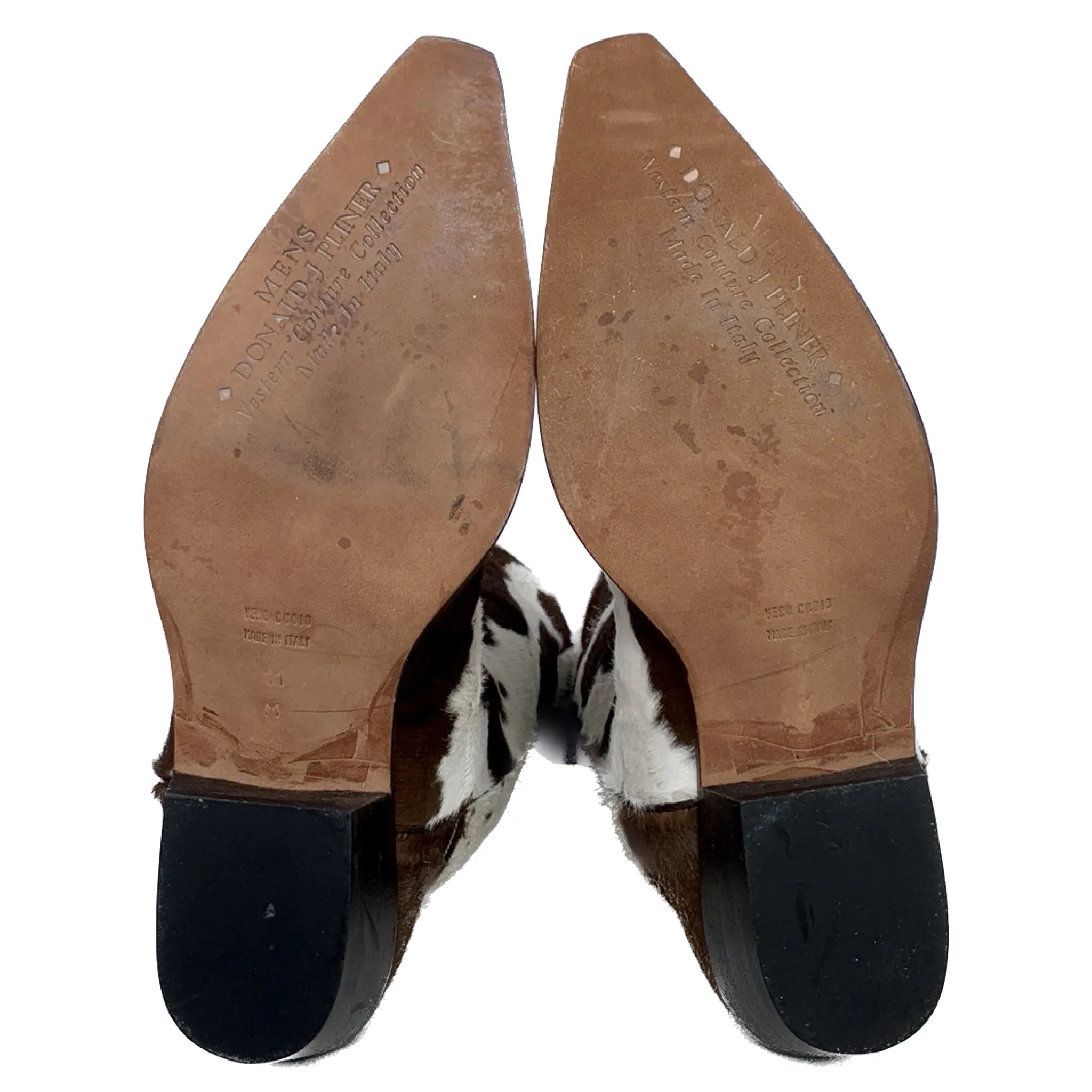 DONALD J. PLINER Western Couture Collection Italian Hair On Cowhide Pony Brown White Leather Cowboy Western Boots