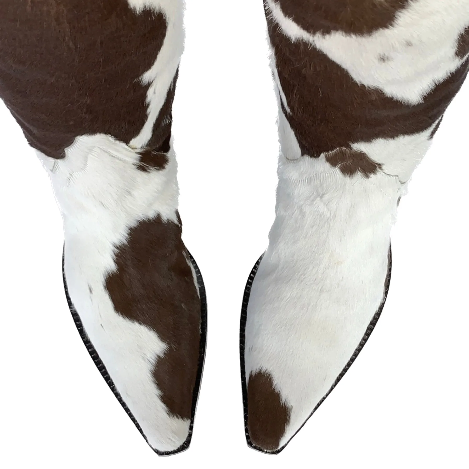 DONALD J. PLINER Western Couture Collection Italian Hair On Cowhide Pony Brown White Leather Cowboy Western Boots