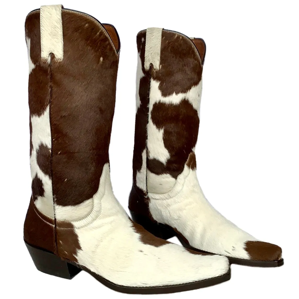 DONALD J. PLINER Western Couture Collection Italian Hair On Cowhide Pony Brown White Leather Cowboy Western Boots