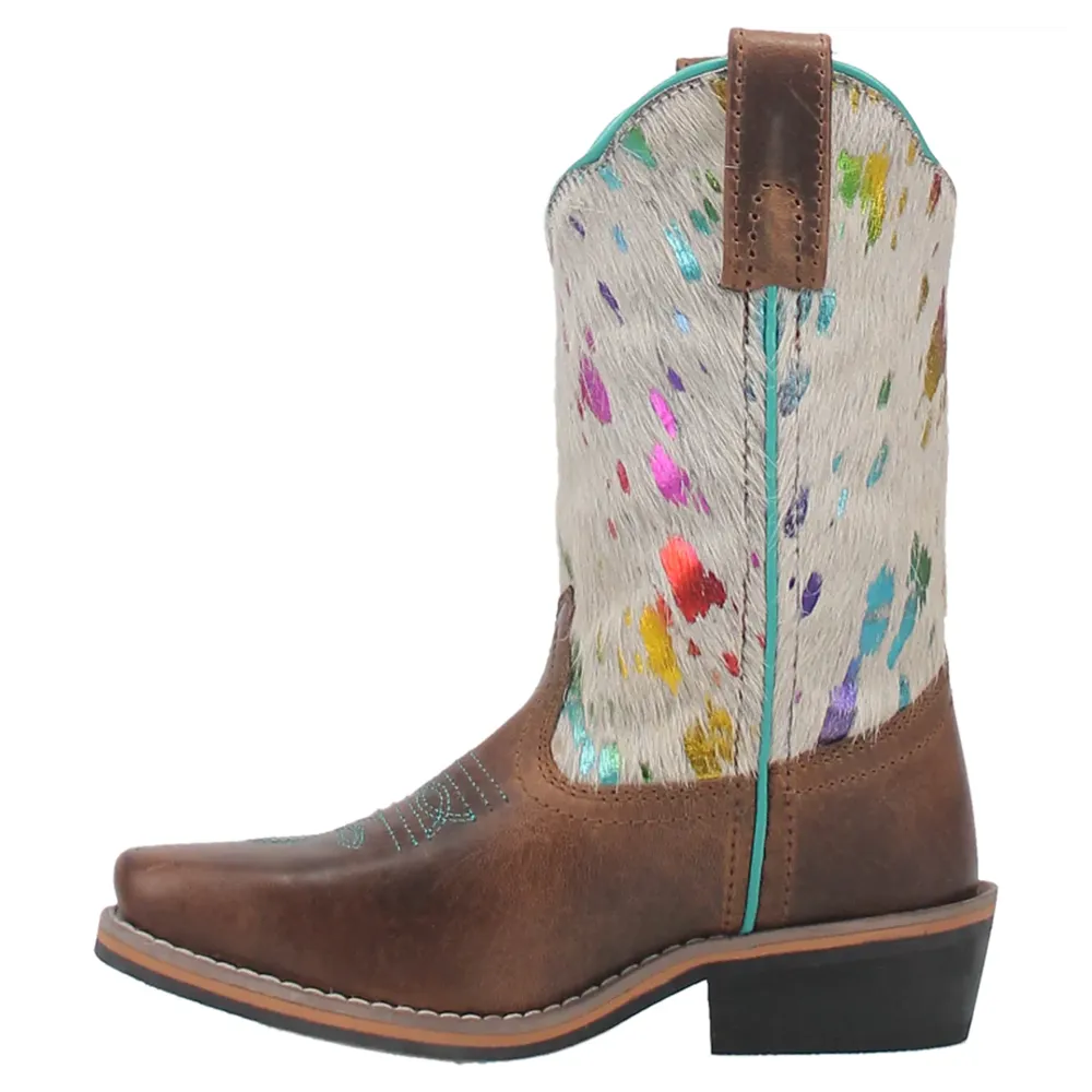 DPC3908 Dan Post Rumi Brown Leather Youth Boot w/Rainbow Splatter Hide