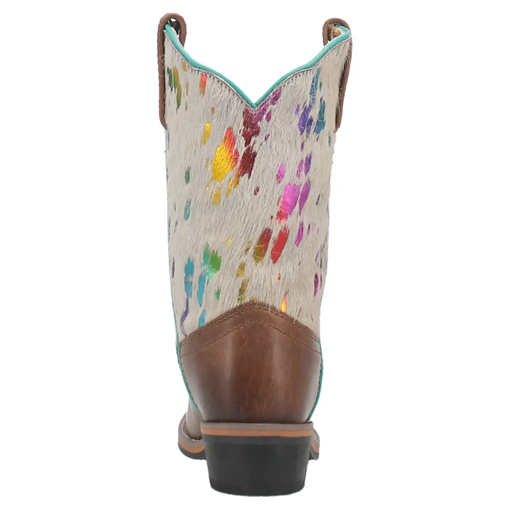 DPC3908 Dan Post Rumi Brown Leather Youth Boot w/Rainbow Splatter Hide