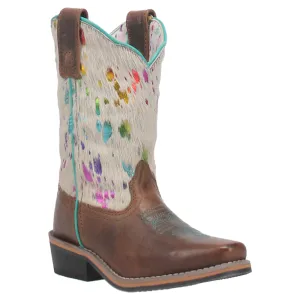 DPC3908 Dan Post Rumi Brown Leather Youth Boot w/Rainbow Splatter Hide