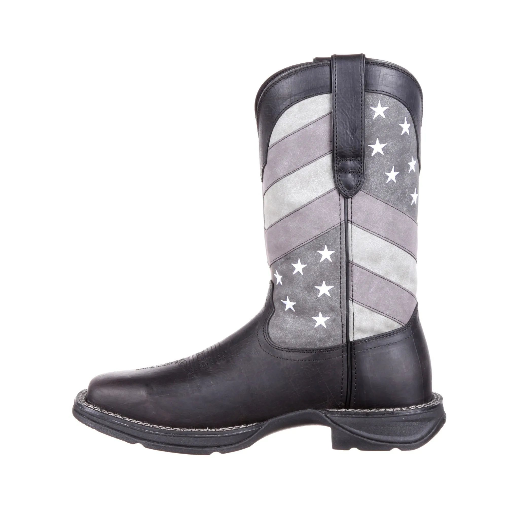 Durango Mens Black Charcoal Leather Faded Flag Cowboy Boots