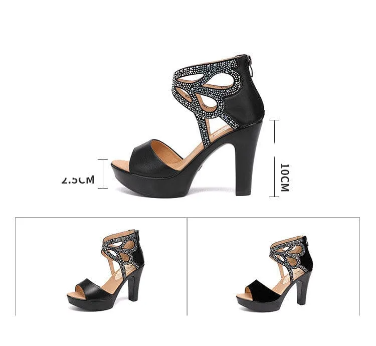 Elegant Open Toe Rhinestone Platform High Heels Gladiator Sandals