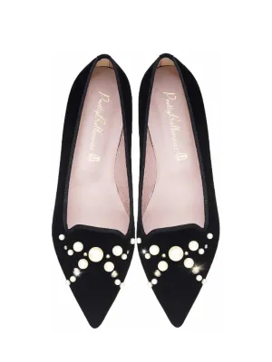 Ella Pearl and Swarovski Black Suede Flat