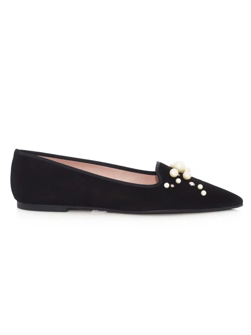 Ella Pearl and Swarovski Black Suede Flat