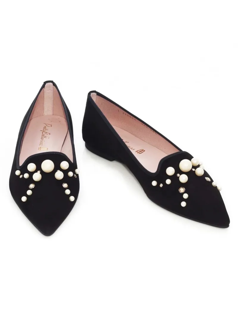 Ella Pearl and Swarovski Black Suede Flat