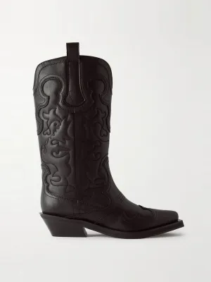 Embroidered leather cowboy boots