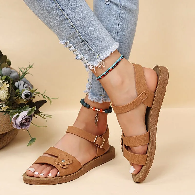 Flowery Double Straps Sandals