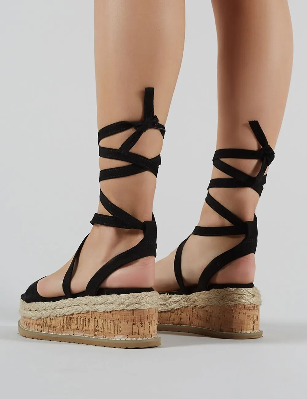 Fresca Lace up Gladiator Sandal in Black Faux Suede