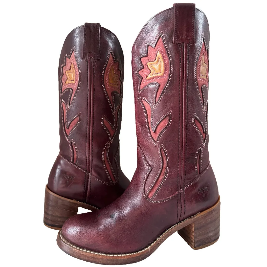 FRYE Vintage Sabrina Floral Campus Cowboy Boots