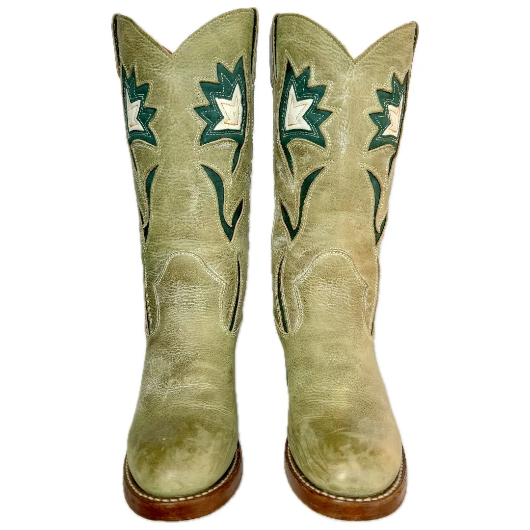 FRYE Vintage Sabrina Floral Campus Green Cowgirl Cowboy Boots