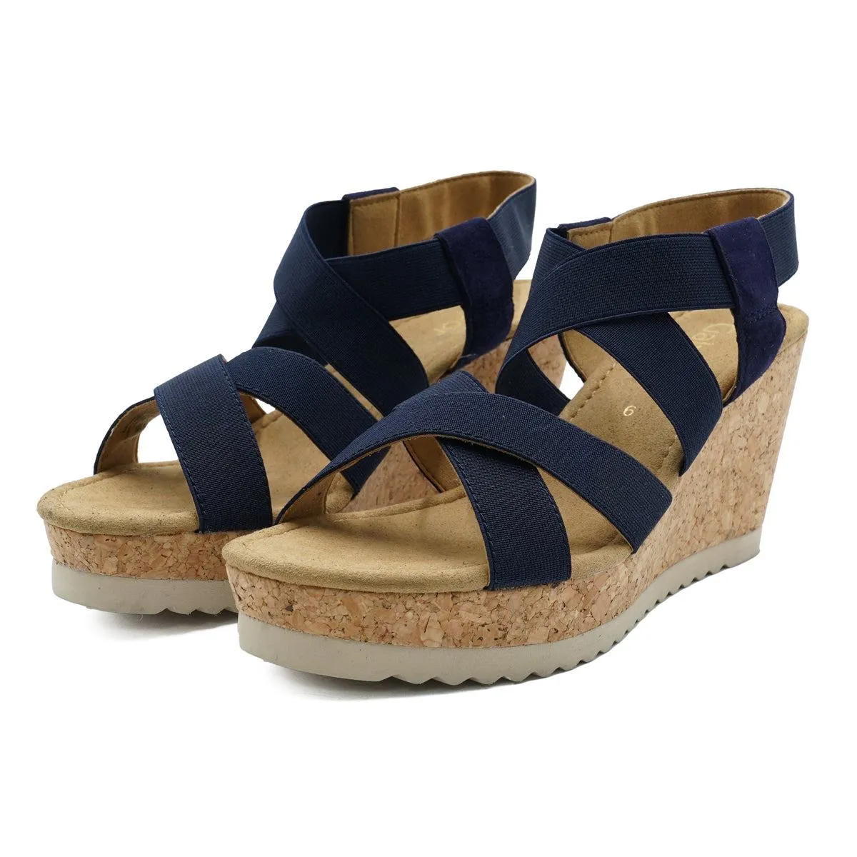 Gabor Cork Wedge Sandals Fabric Blue Colour For Women