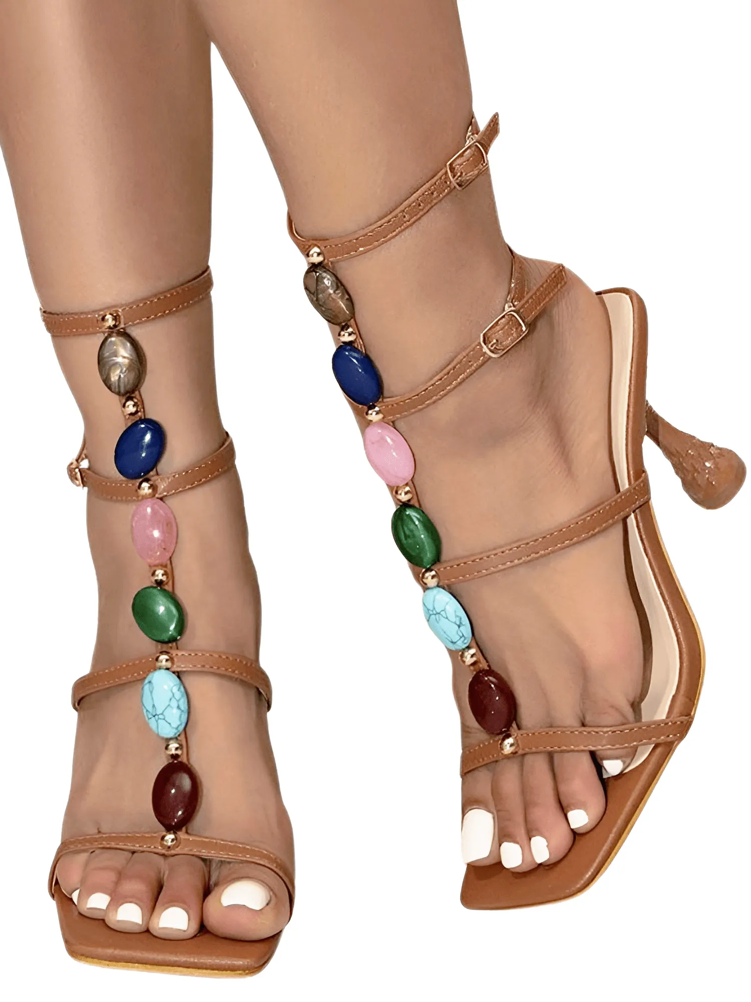 Gem Strap Gladiator Sandals High Heel Women's Summer Party Dress Shoes