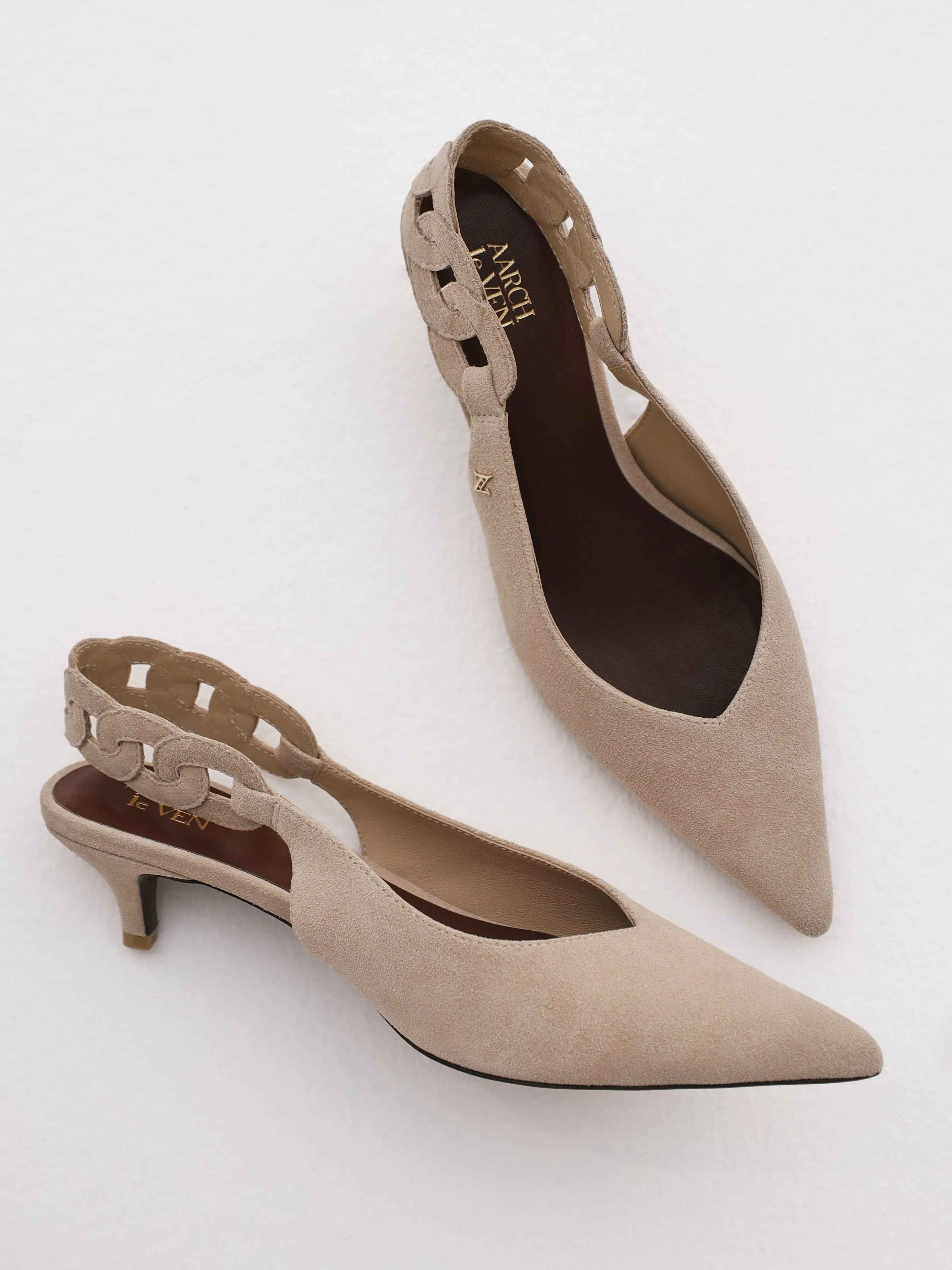 Giovanna Kitten Heel Link Back Suede Pumps | Almond