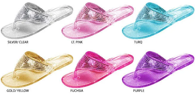 girls glitter jelly slide flip flops with sequin embellishments Case of 72