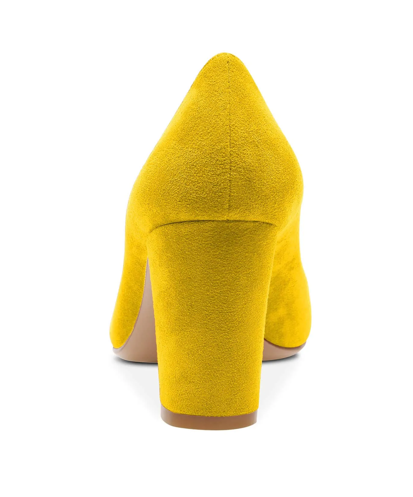 Golden Glow: Yellow Suede Block Heel Pointed Toe Slip-on Pumps