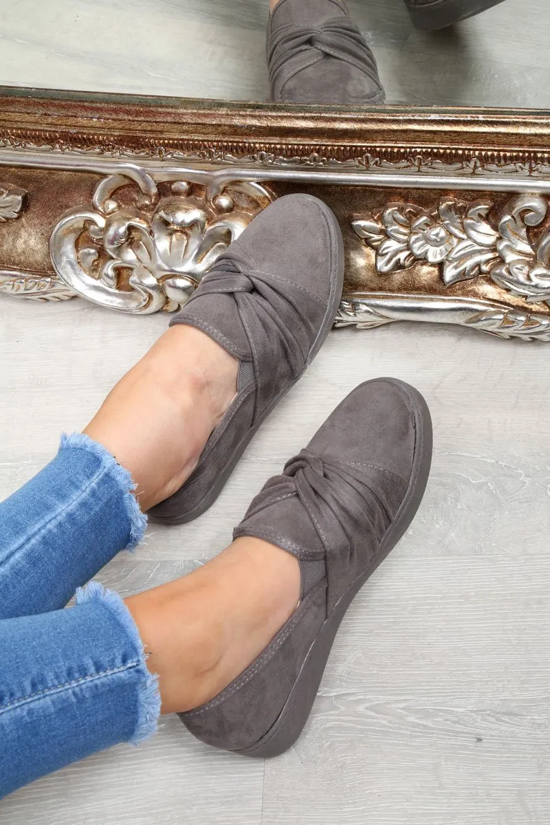 Grey Faux Suede Twist Front Pumps - Krissy