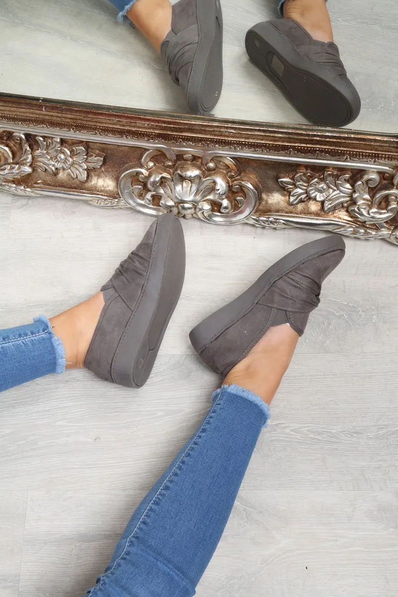 Grey Faux Suede Twist Front Pumps - Krissy