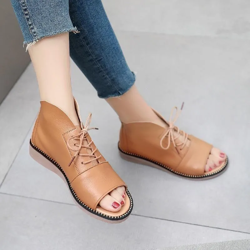 GT330 Women's Leather Flat Heels Casual Shoes Sandals