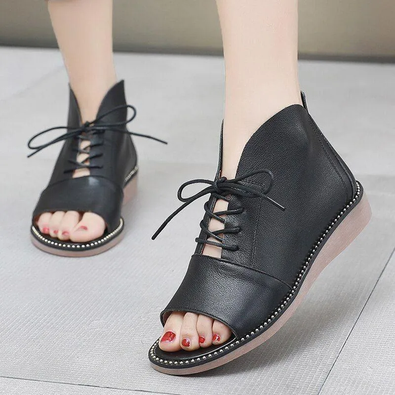 GT330 Women's Leather Flat Heels Casual Shoes Sandals