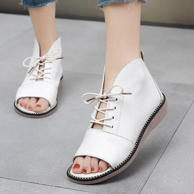 GT330 Women's Leather Flat Heels Casual Shoes Sandals