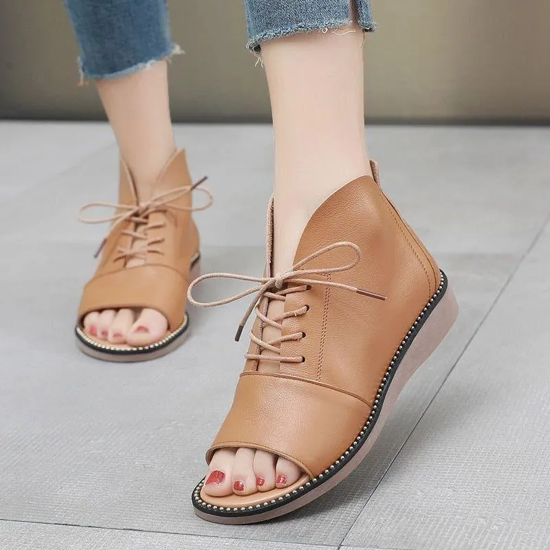 GT330 Women's Leather Flat Heels Casual Shoes Sandals