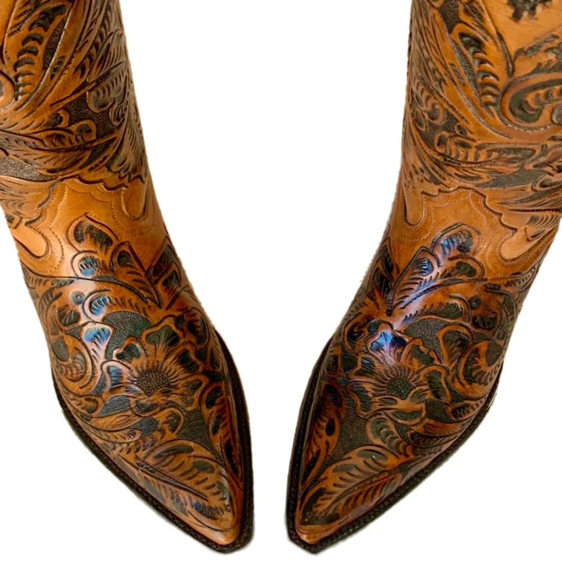 Handmade Hand Tooled Brown Leather Cowboy Western Boots