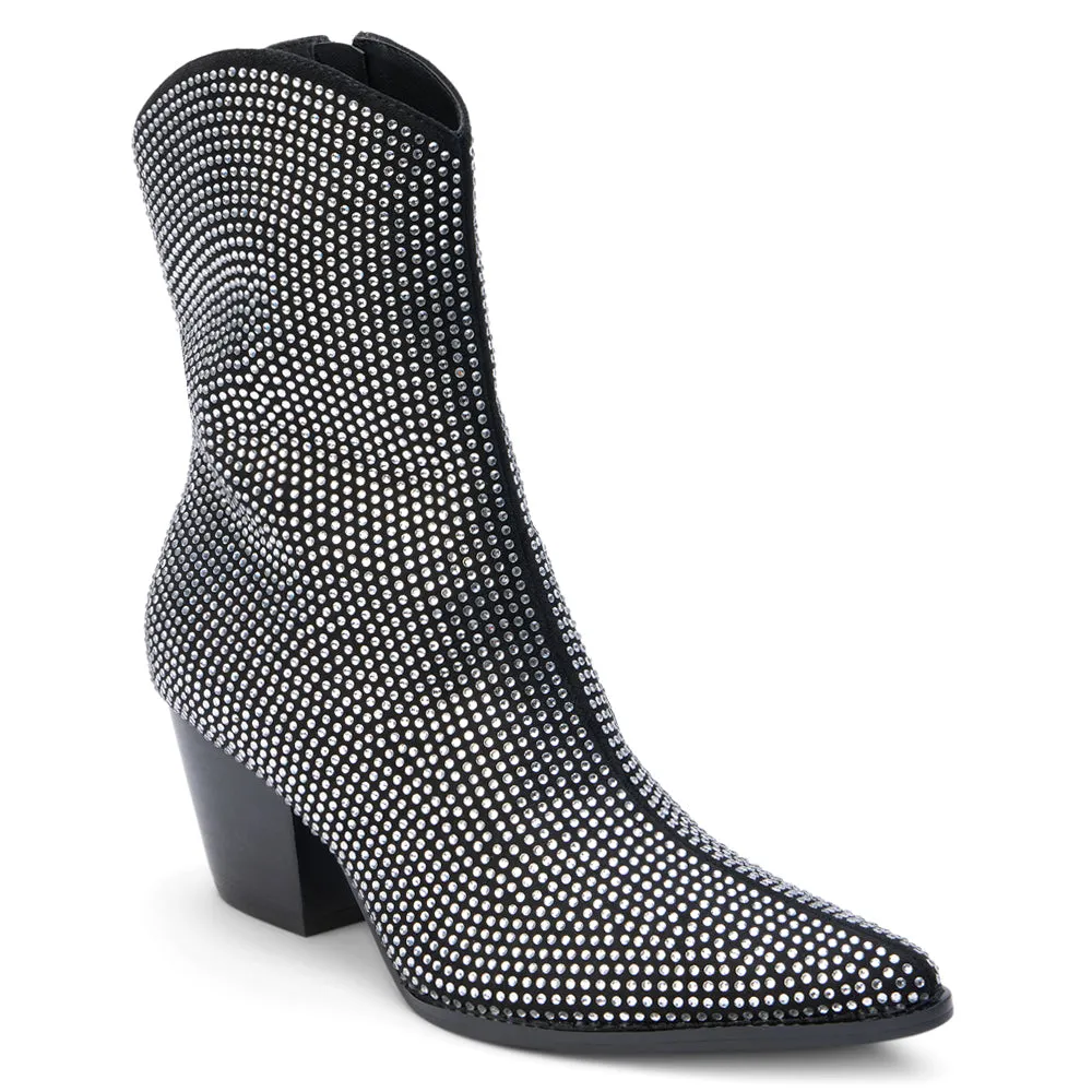 Hazel Rhinestone Pointed Toe Zippered Booties