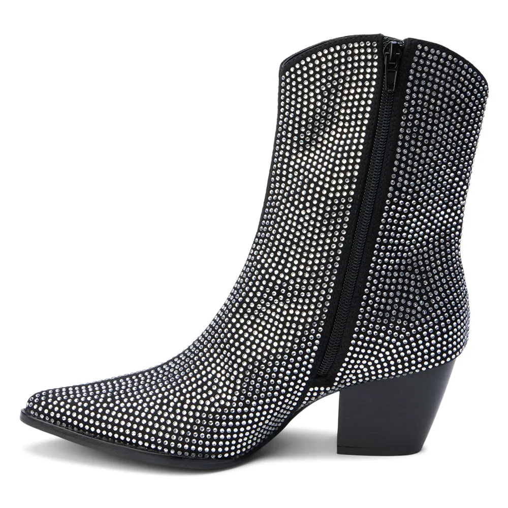 Hazel Rhinestone Pointed Toe Zippered Booties