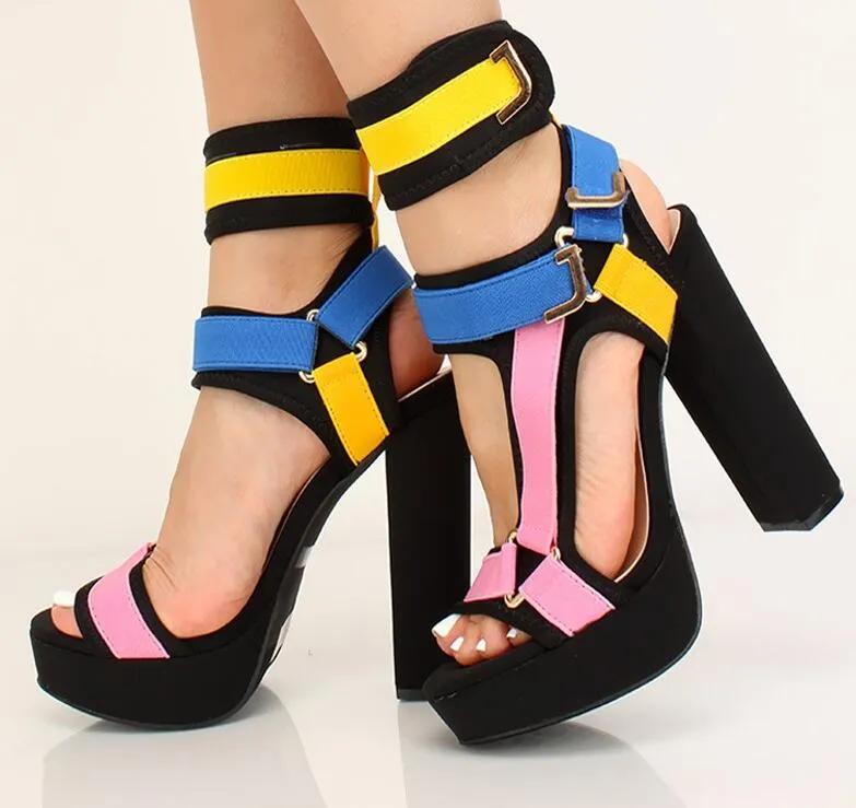 Heels for Women  Hot Selling Platform Thick Heels Woman Sandals Open Toe Gladiator Shoes Super High Ankle Strap Heel