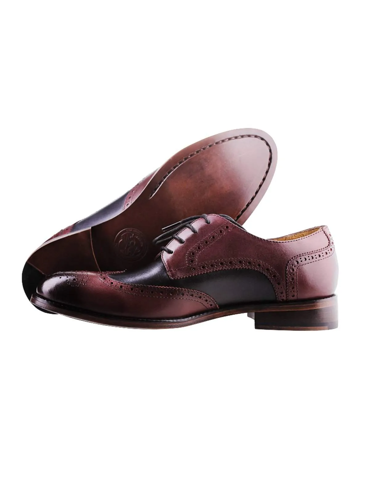 Heimdall Loki Wingtip Derby Two Tone Black Dark Burgundy