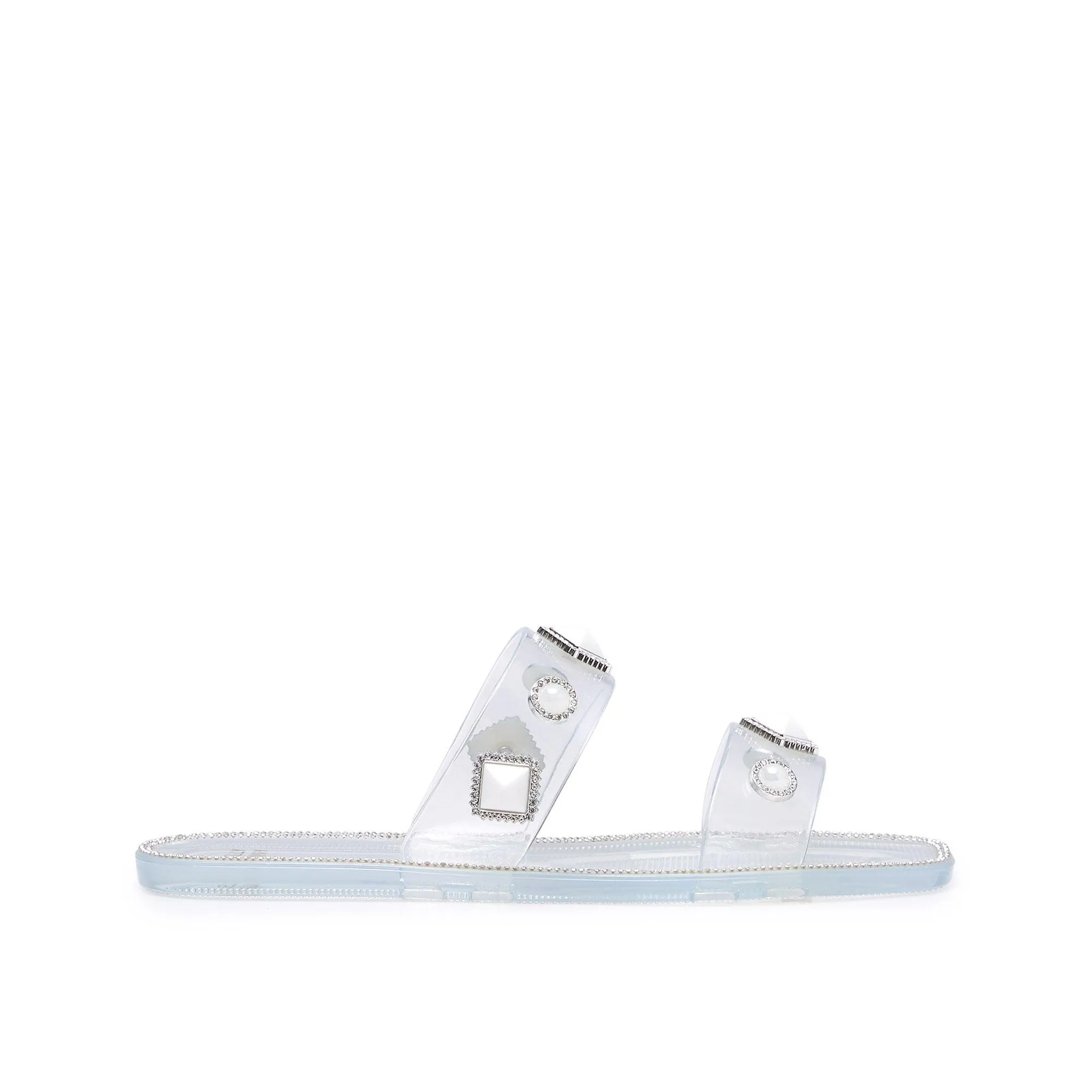 Helen Crystal Flat Sandals White