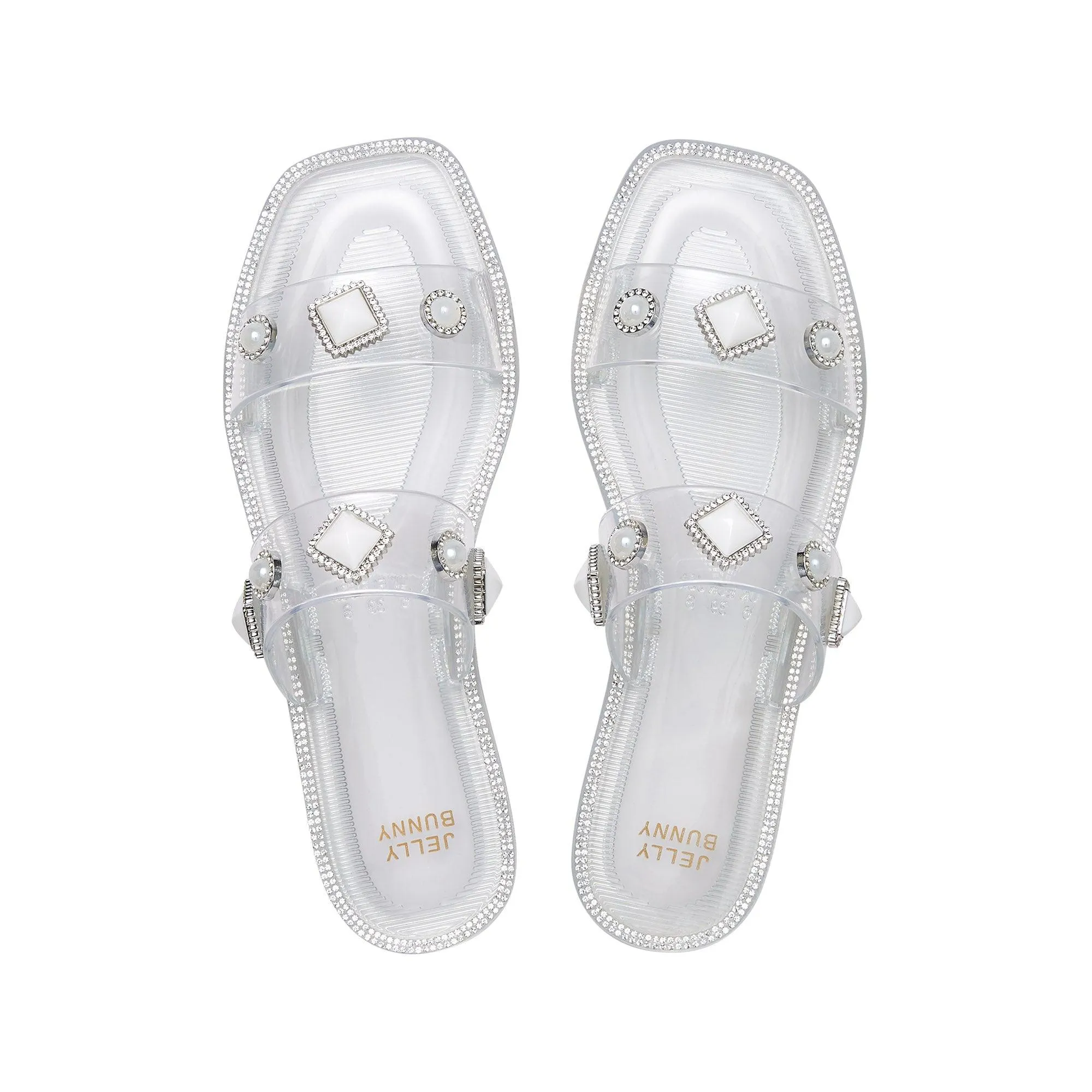 Helen Crystal Flat Sandals White