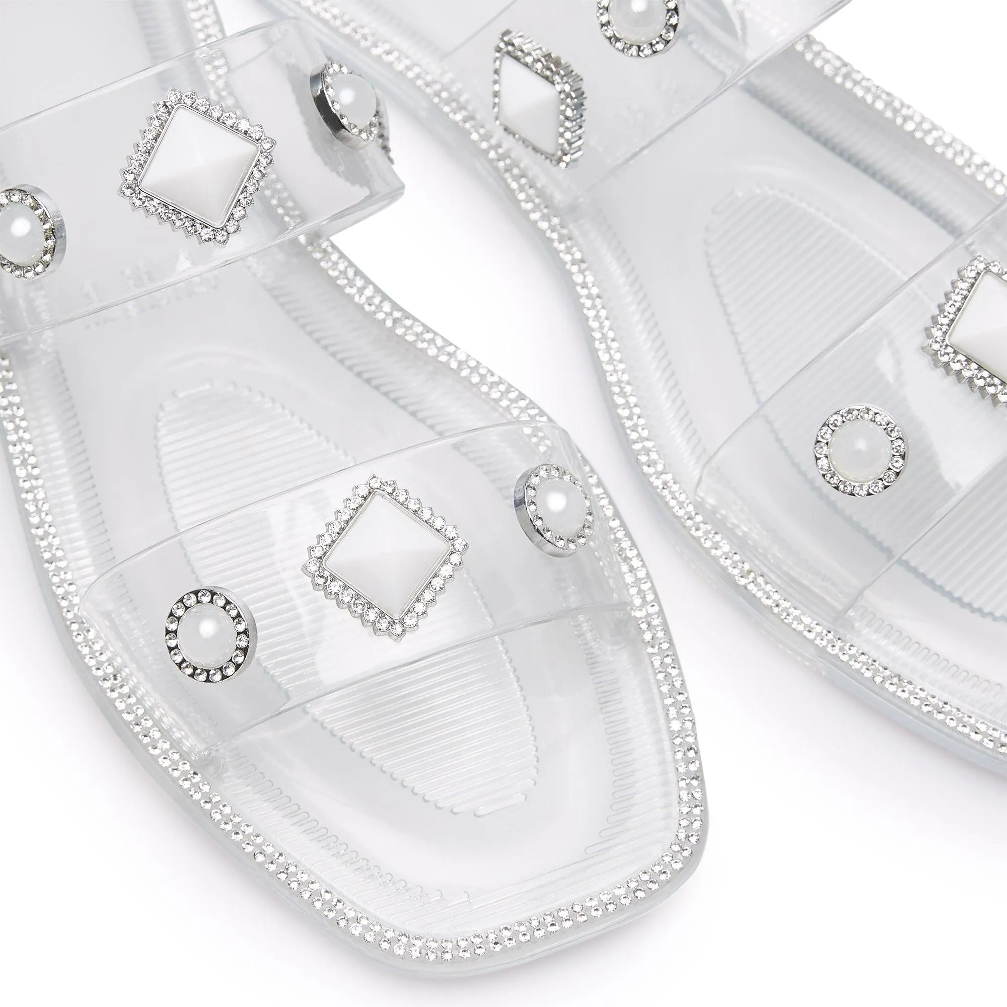 Helen Crystal Flat Sandals White