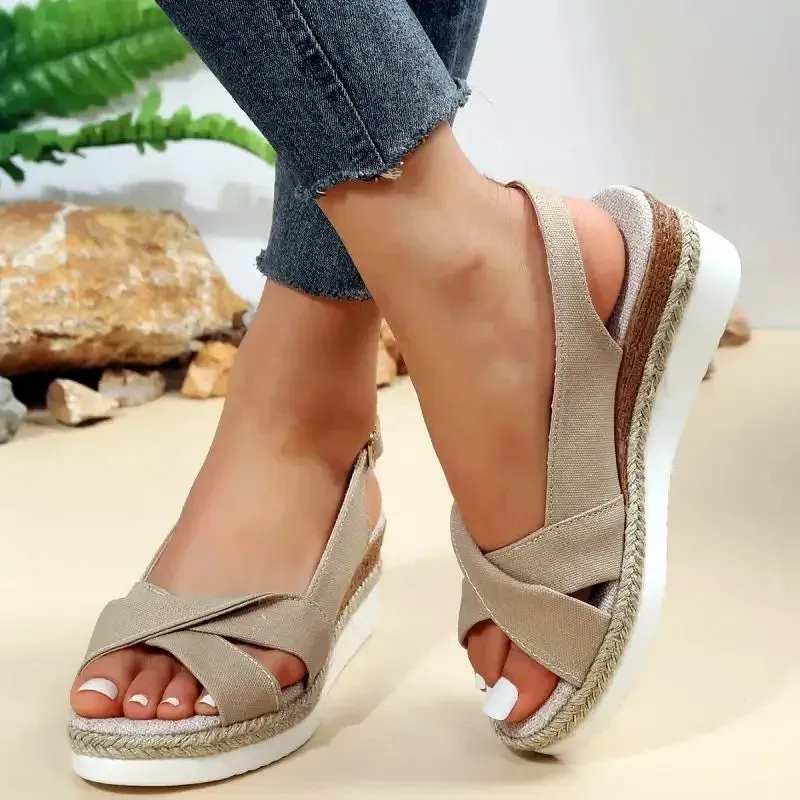 Hnzxzm 2024 Summer Wedge Sandals Women Fashion Peep Toe Platform Gladiator Shoe for Woman Light Non Slip Beach Sandals Sandalias Planas