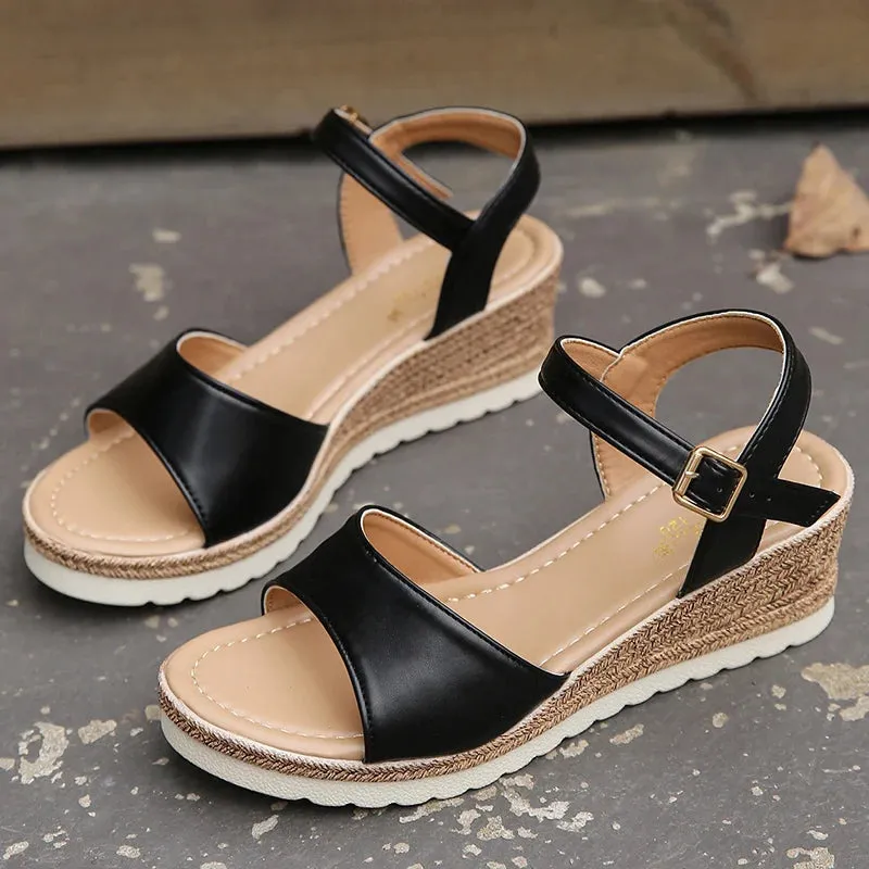 Hnzxzm Ankle Buckle Wedge Sandals for Women Summer Patchwork Platform Sandles Woman Thick Sole Gladiator Sandalias Mujer