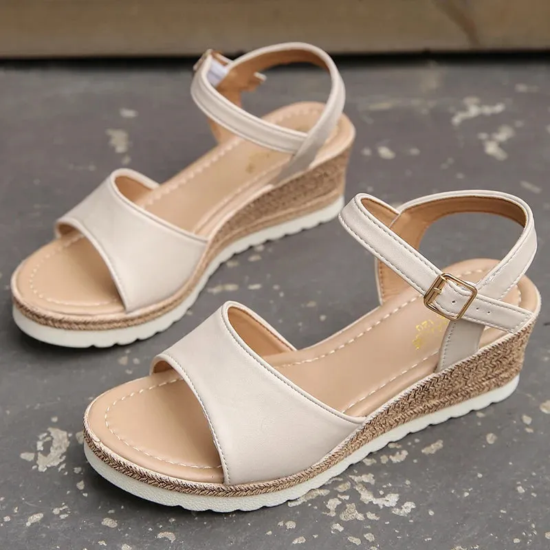 Hnzxzm Ankle Buckle Wedge Sandals for Women Summer Patchwork Platform Sandles Woman Thick Sole Gladiator Sandalias Mujer