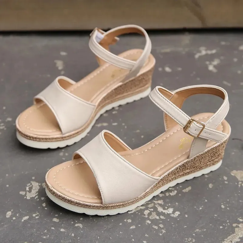 Hnzxzm Ankle Buckle Wedge Sandals for Women Summer Patchwork Platform Sandles Woman Thick Sole Gladiator Sandalias