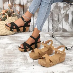 Hnzxzm Brand Design Chunky Platform Sandals for Women Summer 2024 Buckle Strap Wedge Sandles Woman Rivet Thick Sole Gladiator Sandalias