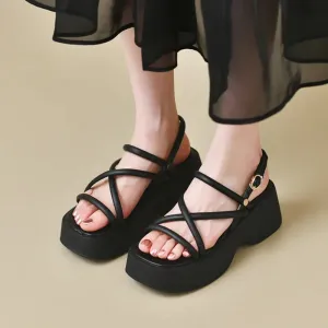 Hnzxzm Cross Strap Platform Sandals for Women Summer Thick Bottom Gladiator Shoes Woman Casual Non-Slip Wedge Sandalias