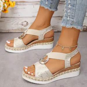 Hnzxzm Metal Decoration Women's Wedges Sandals 2024 Summer Snake Print Platform Gladiator Shoes Woman Comfort Casual Med Heels Sandals