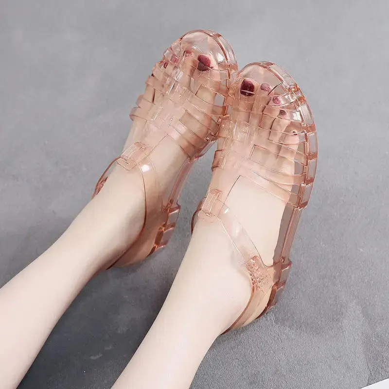 Hnzxzm Sandals for Women Clear Summer Transparent Footwear with Low Heels Ladies Shoes Closed Crystal Jelly Shoe Sale H Korea F Or